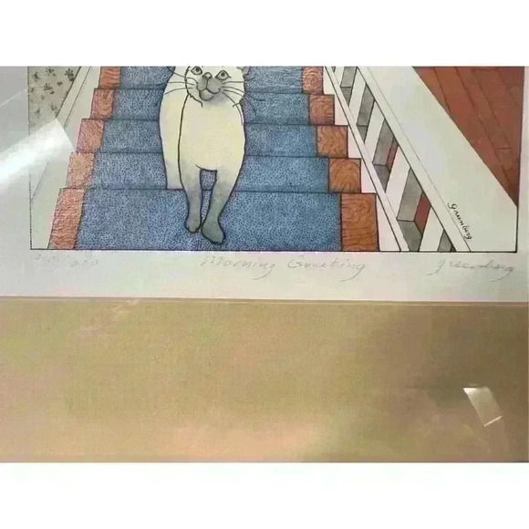 Vintage FRANCES GREENBERG "MORNING GREETINGS" Signed 910/1000 Framed Cat Lover - Picture 5 of 5